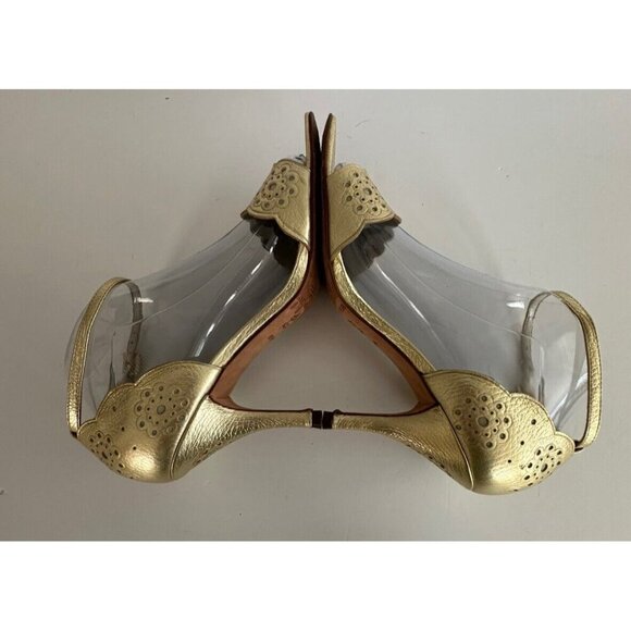 ANTONIO MELANI Wmn Strappy 3" Heel‎ Sandals 8.5M Gold Cutout Leather Glam Fairy - Picture 6 of 15